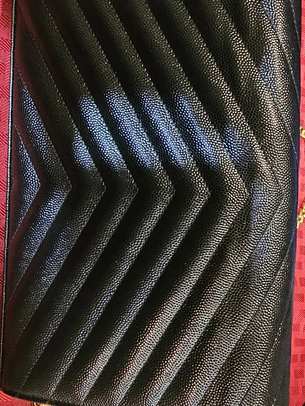 Saint Laurent Black Quilted Chevron Wallet with Gold YSL Logo